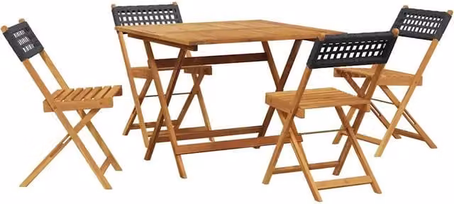 Set da Pranzo per Giardino 5pz | Set Salotto da Giardino Nero Polyrattan e Legno Massello