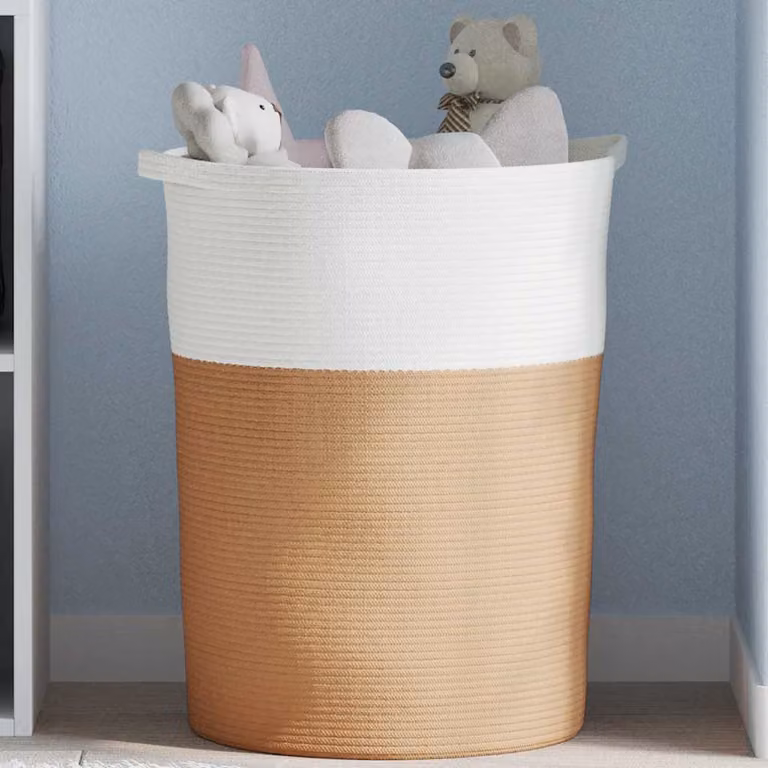 vidaXL Cestino Portaoggetti Multicolore Marrone e Bianco in Tessuto con Maniglie e Design a Trama Aperta, Ø 49 x H 65 cm