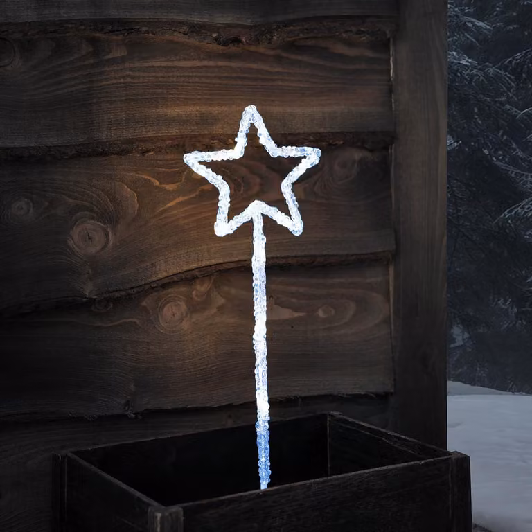 Lampada da terra a stella in acrilico, con 12 LED bianco caldo, timer, altezza 43 cm