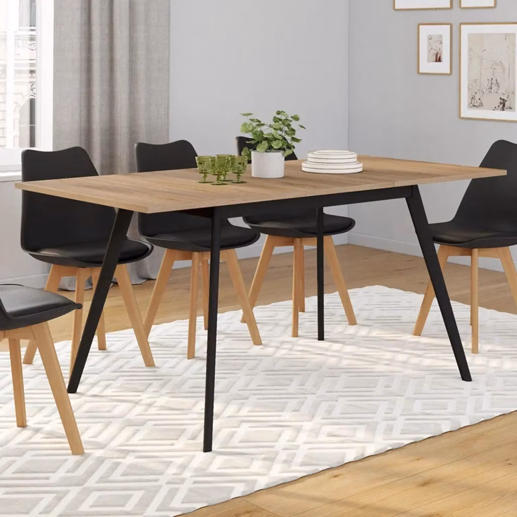 IDMarket Tavolo da pranzo scandinavo rettangolare allungabile in legno con gambe nere e piano marrone per 4-8 persone L/P/H: 150 x 80 x 74 cm – 2