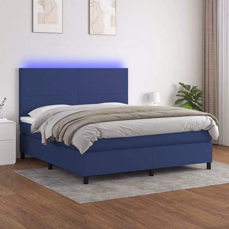Letto a Molle con Materasso vidaXL in Tessuto con LED Blu e Porte USB L/P/H: 160 x 200 x 203 cm