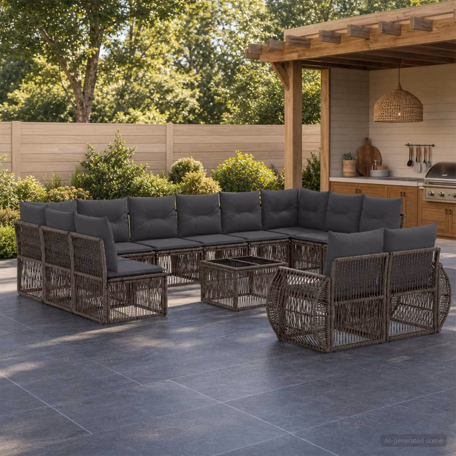 Set Divano da Giardino vidaXL 13 pz a Forma a L con Tavolino, Colore Grigio e Antracite, in Polyrattan e Metallo con Cuscini Inclusi