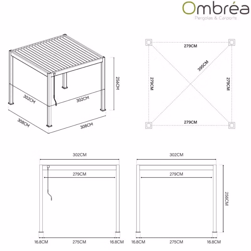 Pergola bioclimatica autoportante Ombrea VS colore Antracite 3x3 m – 2