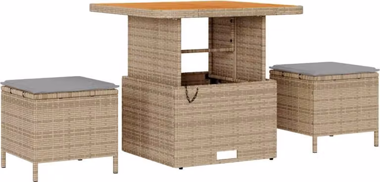Set da Pranzo per Giardino Beige polyrattan