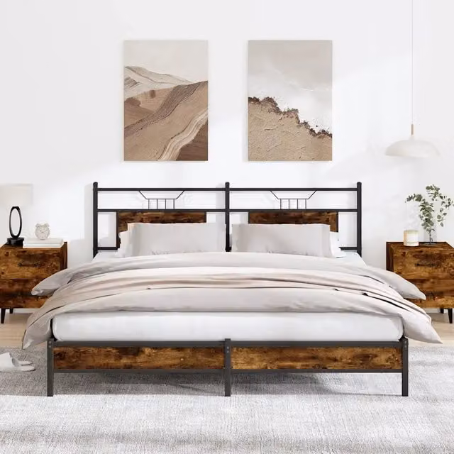 Struttura Letto Design Mania in Rovere Fumo e Metallo, L/P/H: 160 x 200 x 91.5 cm
