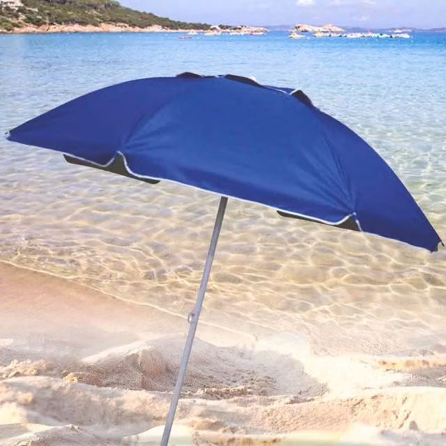 Ombrellone Trade Shop Traesio per mare e giardino con palo in alluminio e tessuto in poliestere blu e bianco, diametro 240 cm – 1