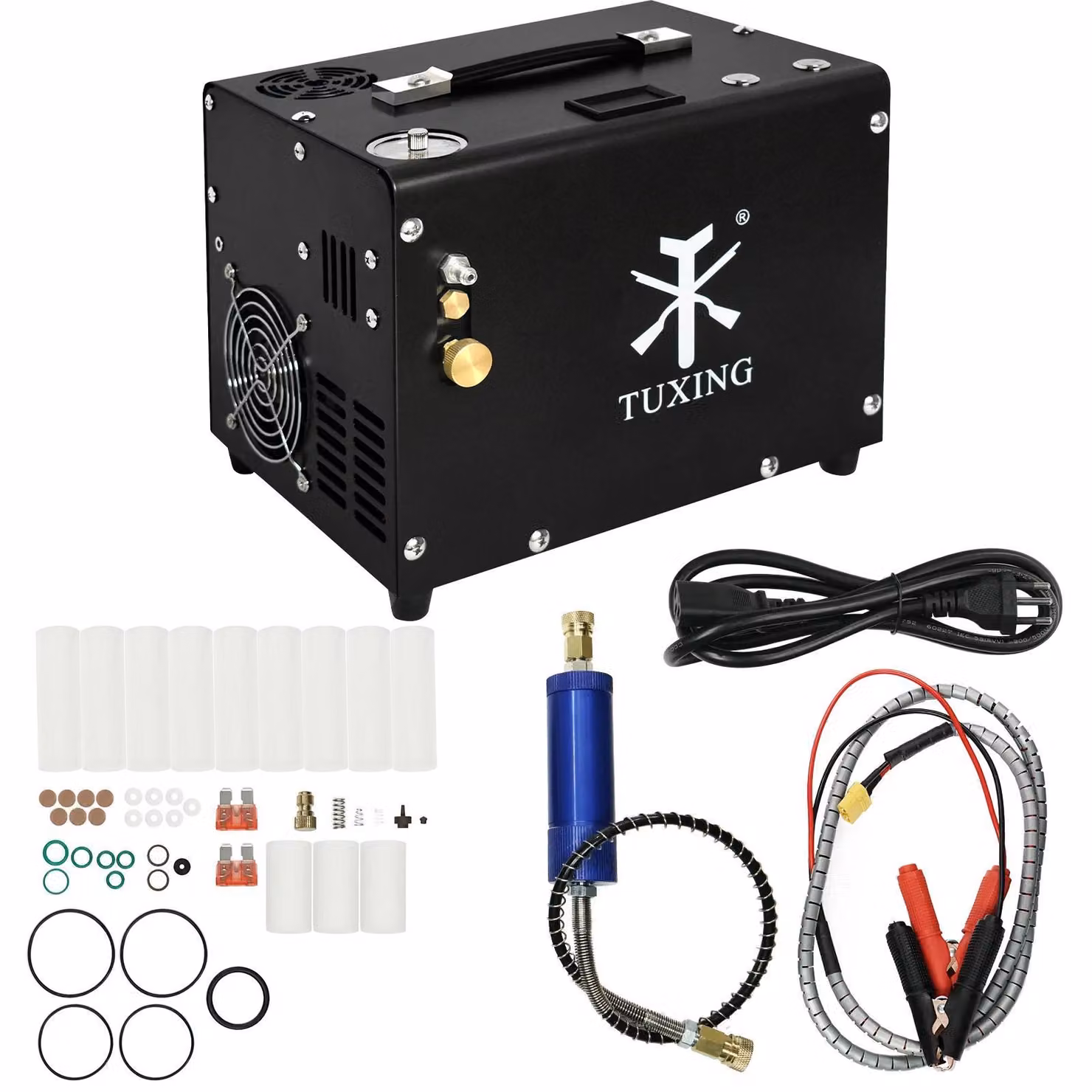 Compressore d'aria PCP - TXET062 - 300 bar / 4500 psi - Alta pressione - 220V - Funzione di arresto automatico - Ideale per gonfiare fucili ad aria PCP e bombole subacquee