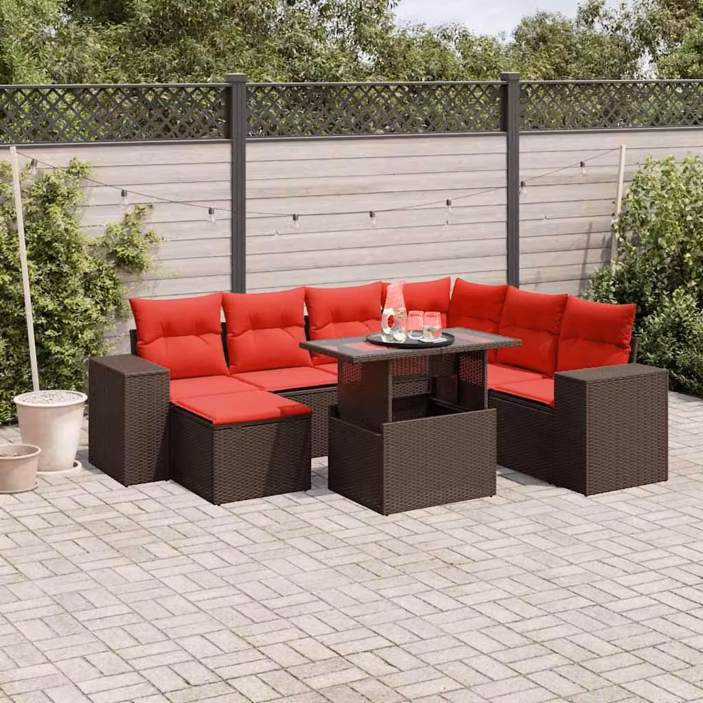 Maison Exclusive - Set di 8 pezzi per giardino con cuscini, marrone, polyrattan