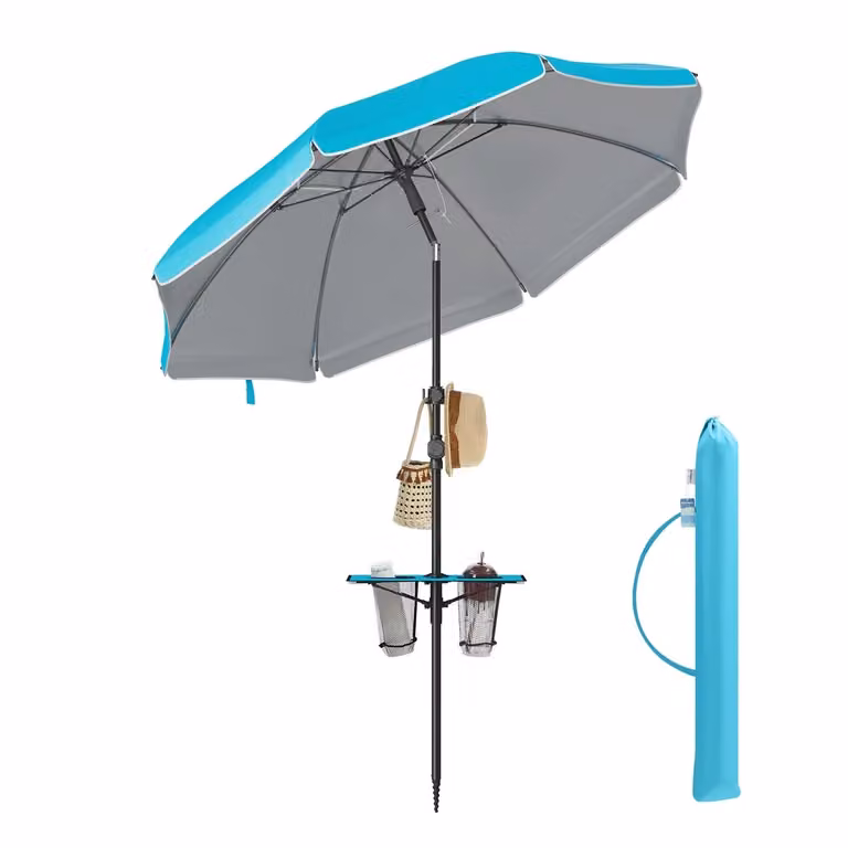 Ombrellone da spiaggia inclinabile con protezione solare e design versatile, Blu / 160 cm