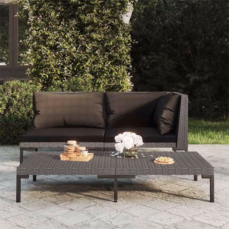 vidaXL Divano da Giardino Mezzo Tondo in Polyrattan con Cuscini in Schiuma e Rivestimenti Rimovibili, Grigio e Nero