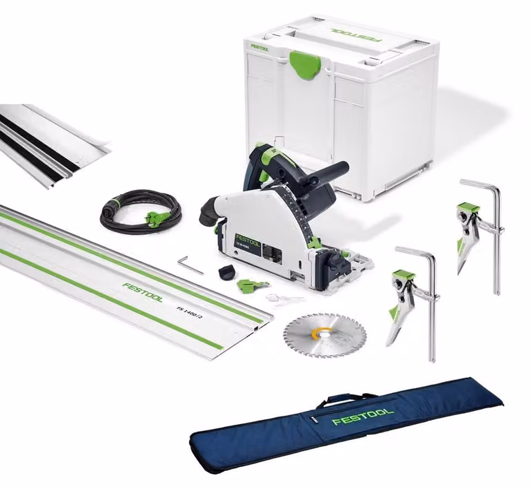 Sega a immersione Festool TS 55 FEBQ Plus, modello FS 577010, con custodia, morsetti a leva e protezione contro le schegge