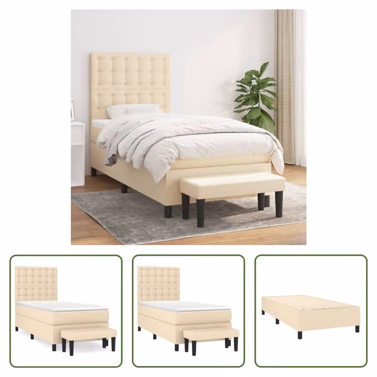 The Living Store Letto a molle con materasso crema 90x190 cm in tessuto