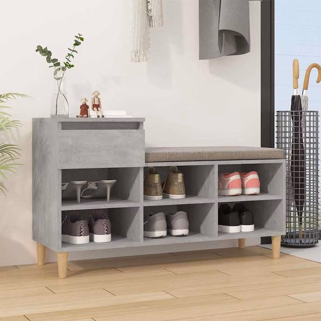 Scarpiera vidaXL in legno multistrato e MDF, Grigio Cemento, L 102 cm x P 36 cm x H 60 cm