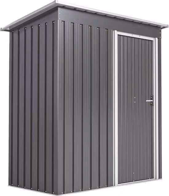Capanno attrezzi Outsunny con tetto inclinato e porta scorrevole in acciaio e PP, Grigio Chiaro, L: 163 cm, P: 89 cm, H: 182 cm – 1