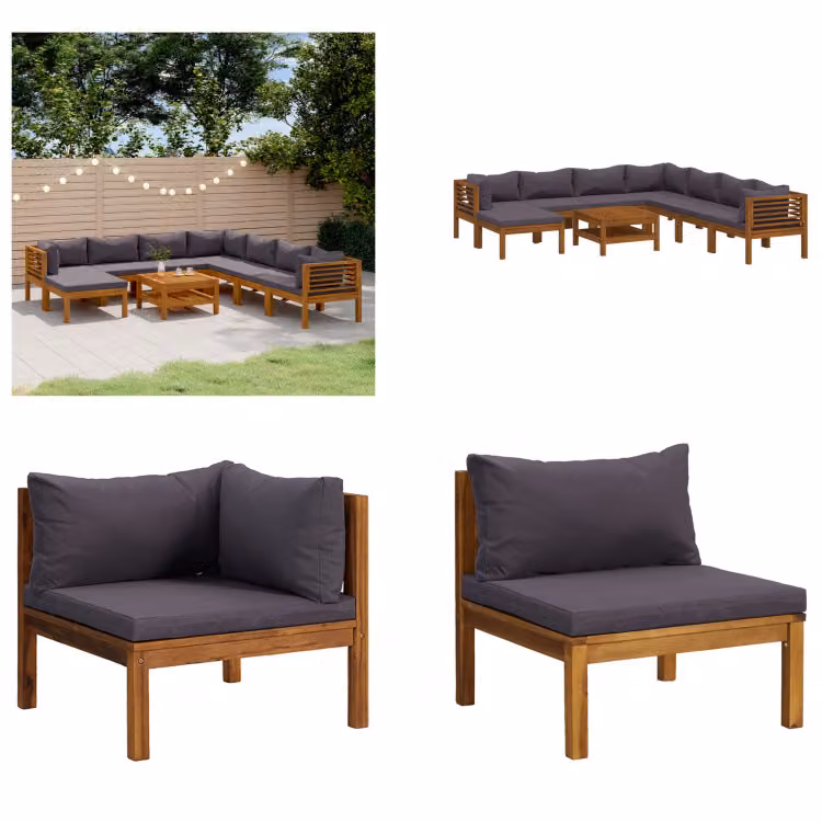 vidaXL Set salotto da giardino 9 pezzi con cuscino in legno massiccio di acacia - Set salotto da giardino - Set salotto da giardino - Set divano modulare - Set divano modulare