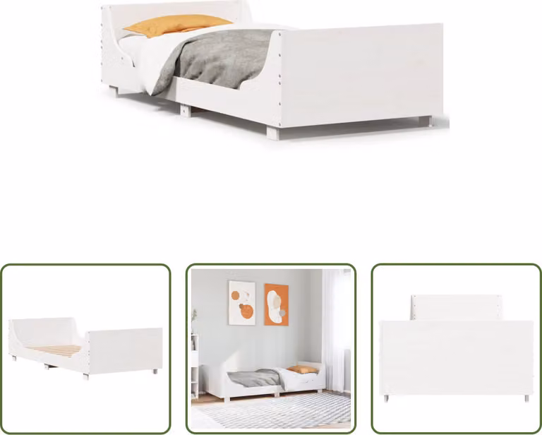 The Living Store Letto in legno massiccio senza materasso bianco 100x200 cm in legno di pino