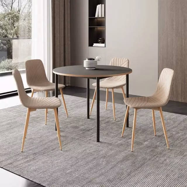 Set da Pranzo Lindesberg Tavolo Ø100 cm Grigio e 4 Sedie Tessuto Marrone Chiaro [en.casa]