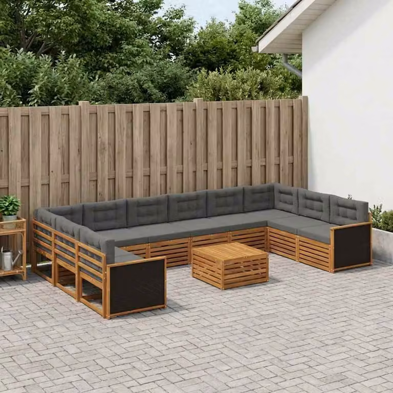 Set di divani da giardino vidaXL in legno di acacia massello, 11 pezzi, marrone e grigio