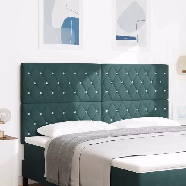 Testiera per letto moderna vidaXL in velluto verde con struttura in legno di pino, Larghezza: 180 cm, Altezza: 128 cm, Profondità: 7 cm – 1