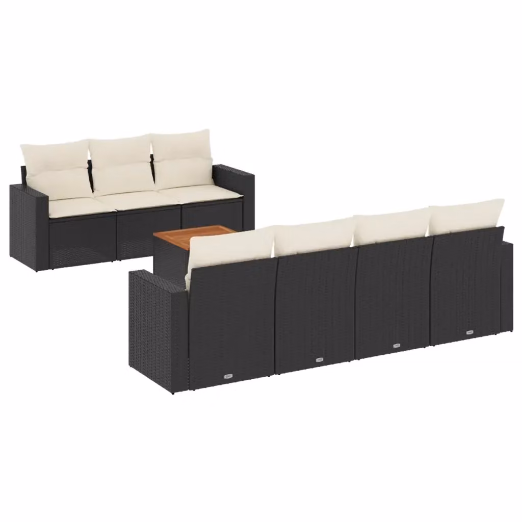 vidaXL Set Divani da Giardino in Polyrattan con Cuscini e Tavolino da Caffè Nero, 8 Pezzi – 2