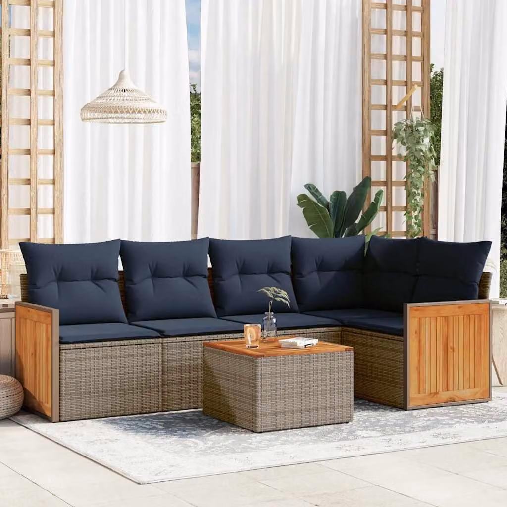 Maison Exclusive - Set di 6 divani da giardino con cuscini, grigio, polyrattan