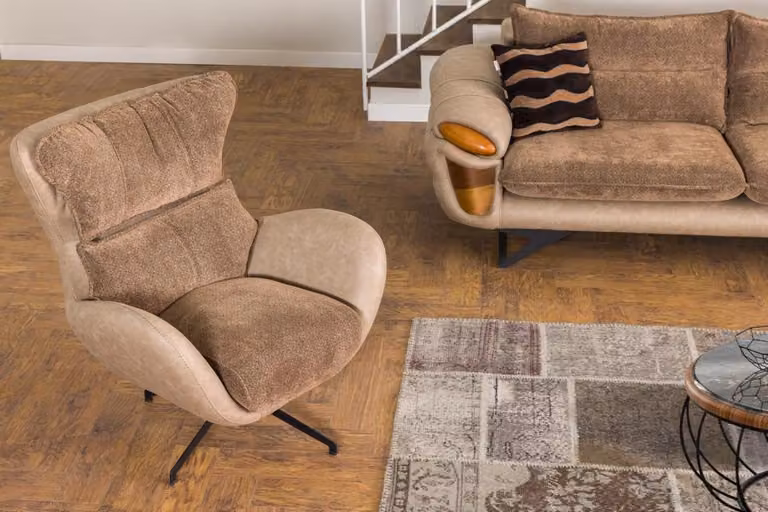 Sessel Braun Design Couch Sofa Sitzer Luxus Relax Textil Lounge Club Polster