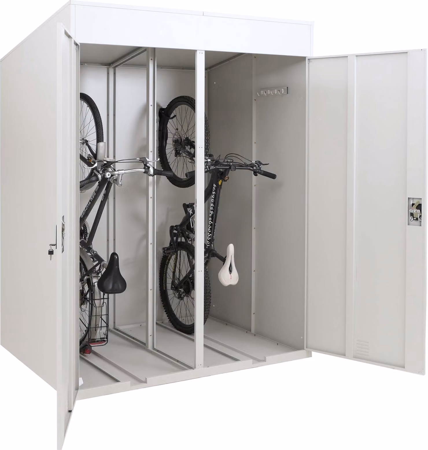 garage per 2 biciclette HWC-H66b, box per biciclette rifugio per biciclette con serratura in metallo 213x158x125cm ~ grigio chiaro