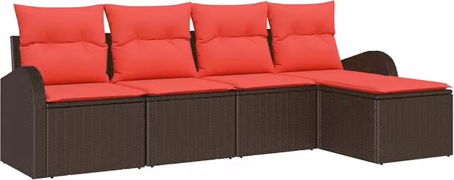 Set Divano da Giardino 5 pz | Set Salotto da Giardino Marrone polyrattan