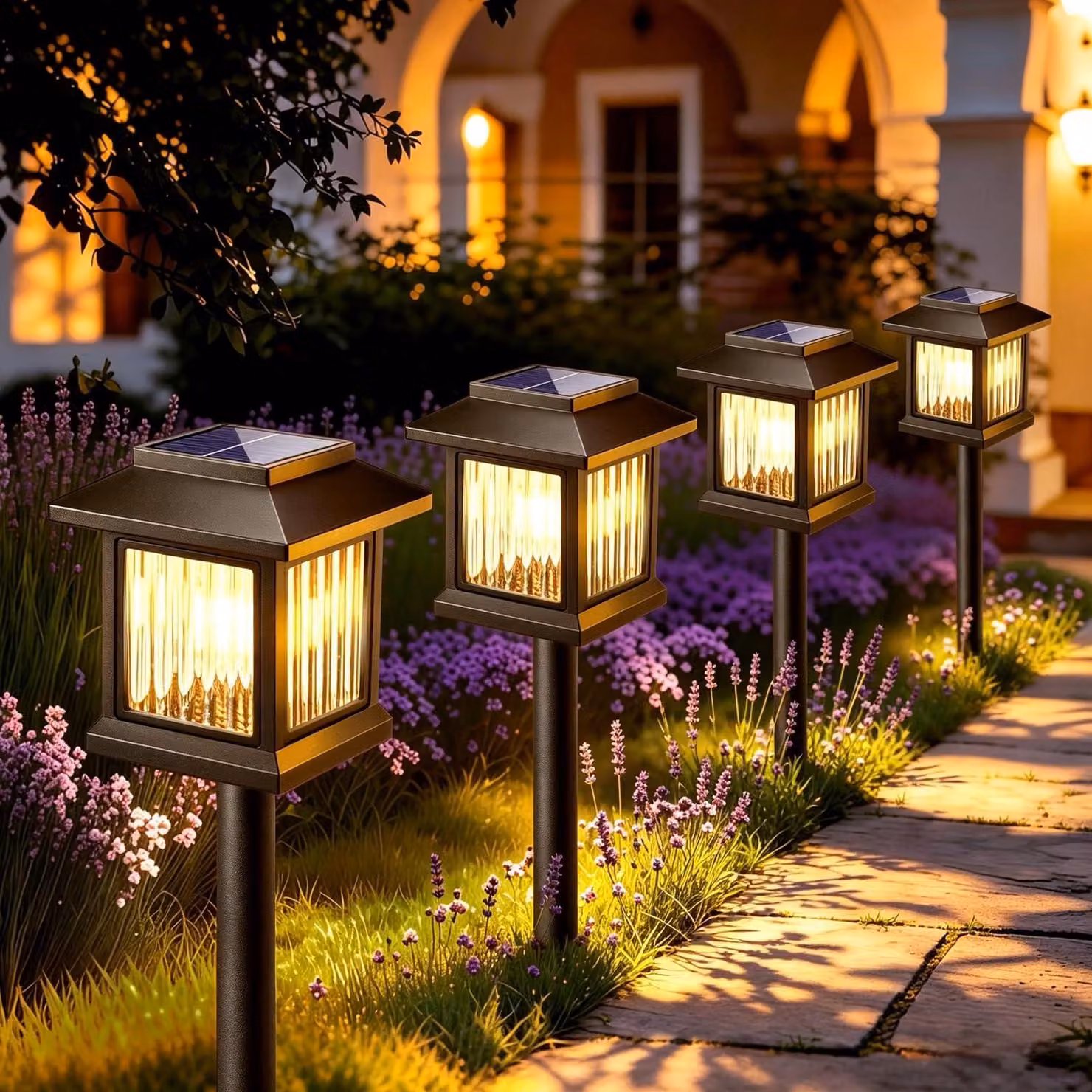 Confezione da 6 luci solari per giardino, LED, luce bianco caldo, grado di protezione IP65, con accensione automatica