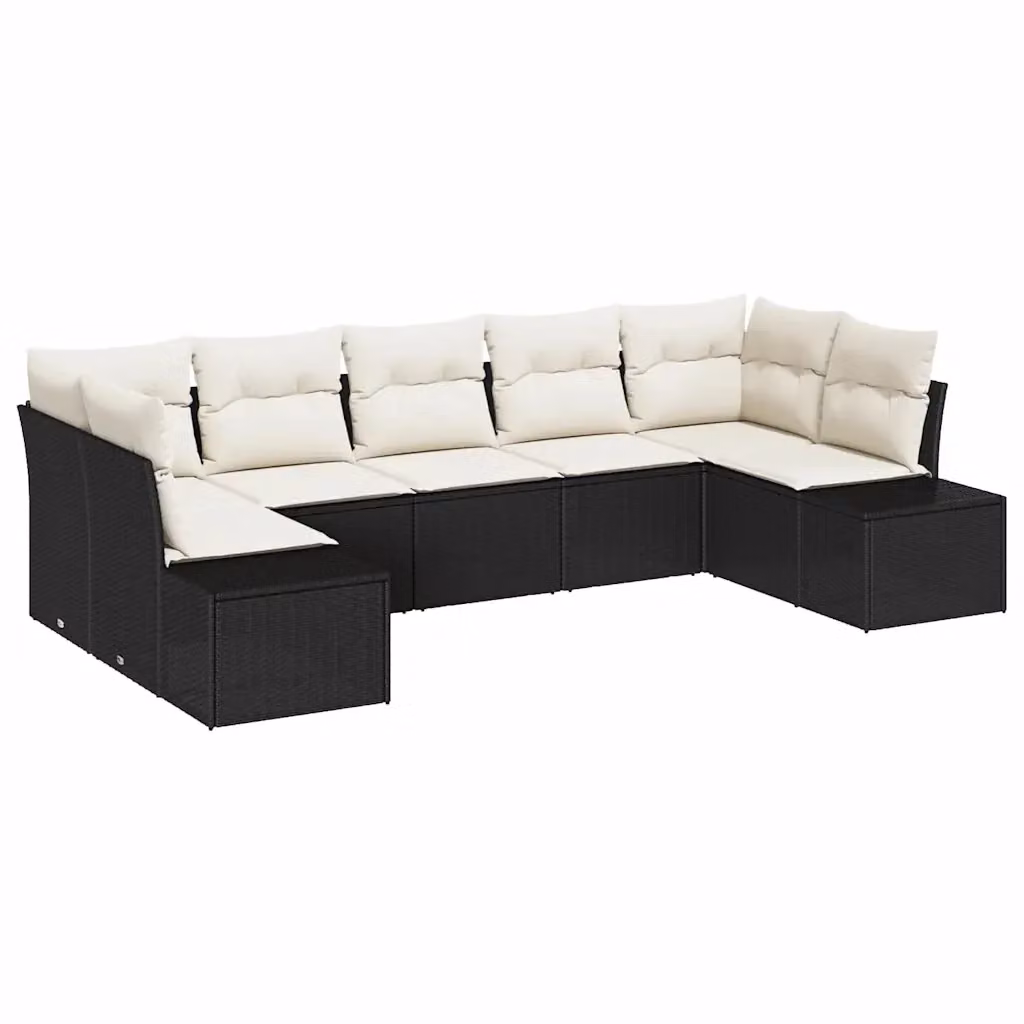 Set Divano da Giardino a L vidaXL in Polyrattan Nero con Cuscini Beige e Struttura in Acciaio – 2