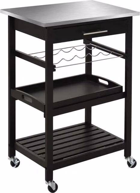 Carrello di servizio da cucina HOMCOM con ruote e mensola porta bottiglie in metallo nero, L: 60 cm, P: 40 cm, H: 85 cm – 1