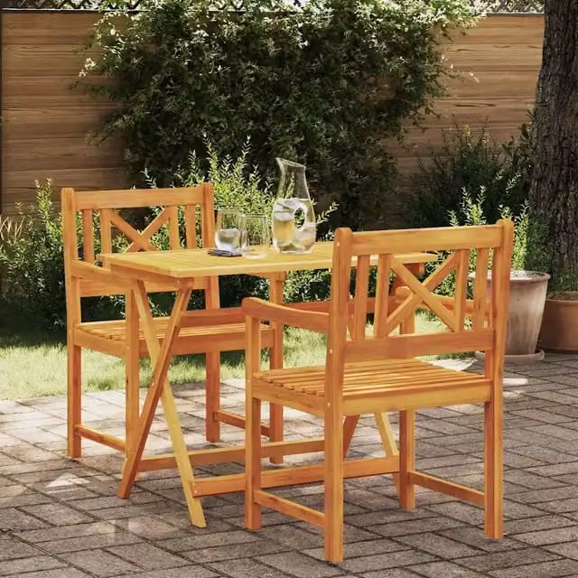 Set di 2 sedie da giardino vidaXL in legno di acacia massello naturale con braccioli, colore marrone – 1