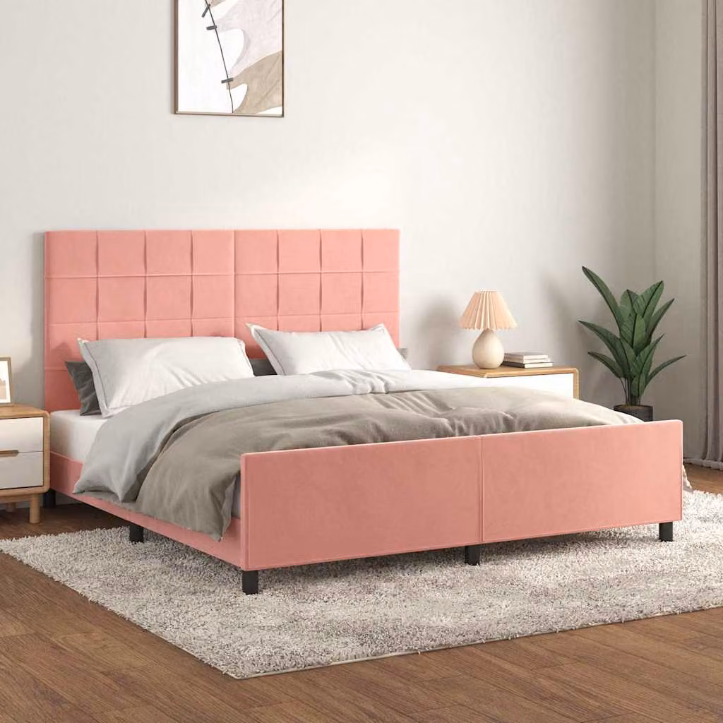 vidaXL Giroletto con Testiera in Velluto Rosa, L/P/H: 160 x 200 x 128 cm – 1