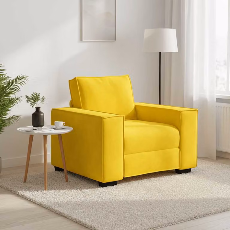 Divano poltrona vidaXL in velluto giallo con braccioli, L: 100 cm, P: 78 cm, H: 84 cm