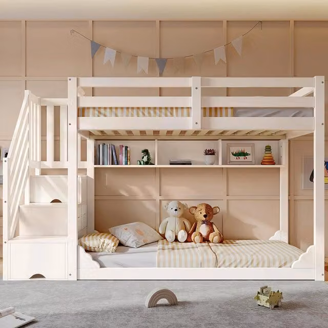 Letto a castello per bambini 90x200cm - Xylo - Bianco con armadio e spazio di archiviazione
