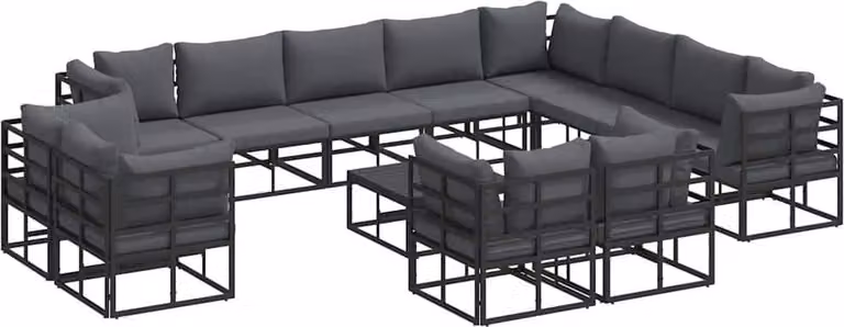 Set Divano da Giardino con cuscino 13 pcs Nero Alluminio