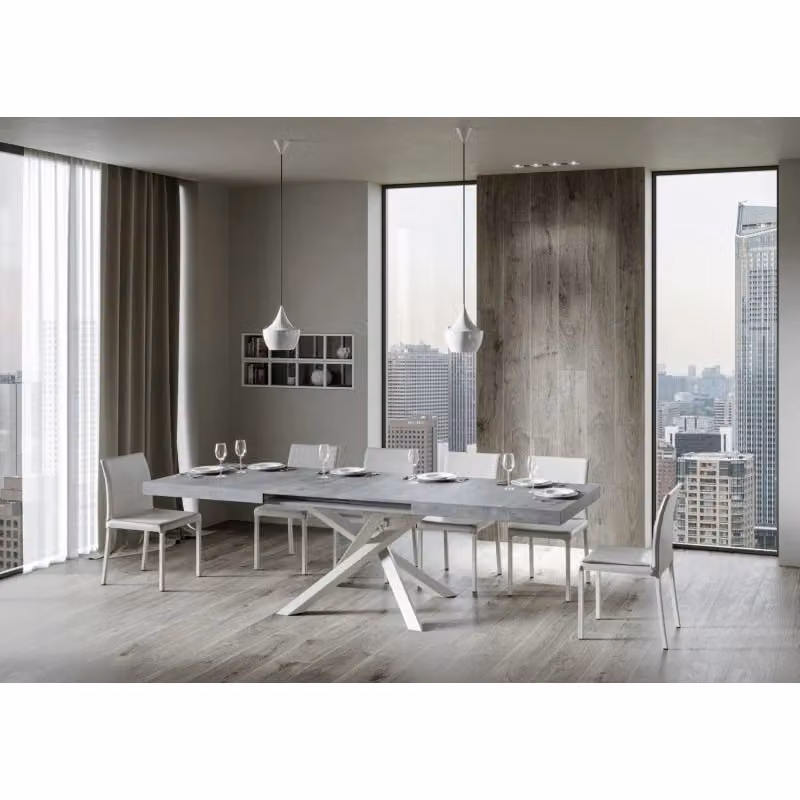 Tavolo allungabile Volantis ITAMOBY con telaio bianco e piano effetto cemento, L: 200-460 cm, P: 90 cm – 2