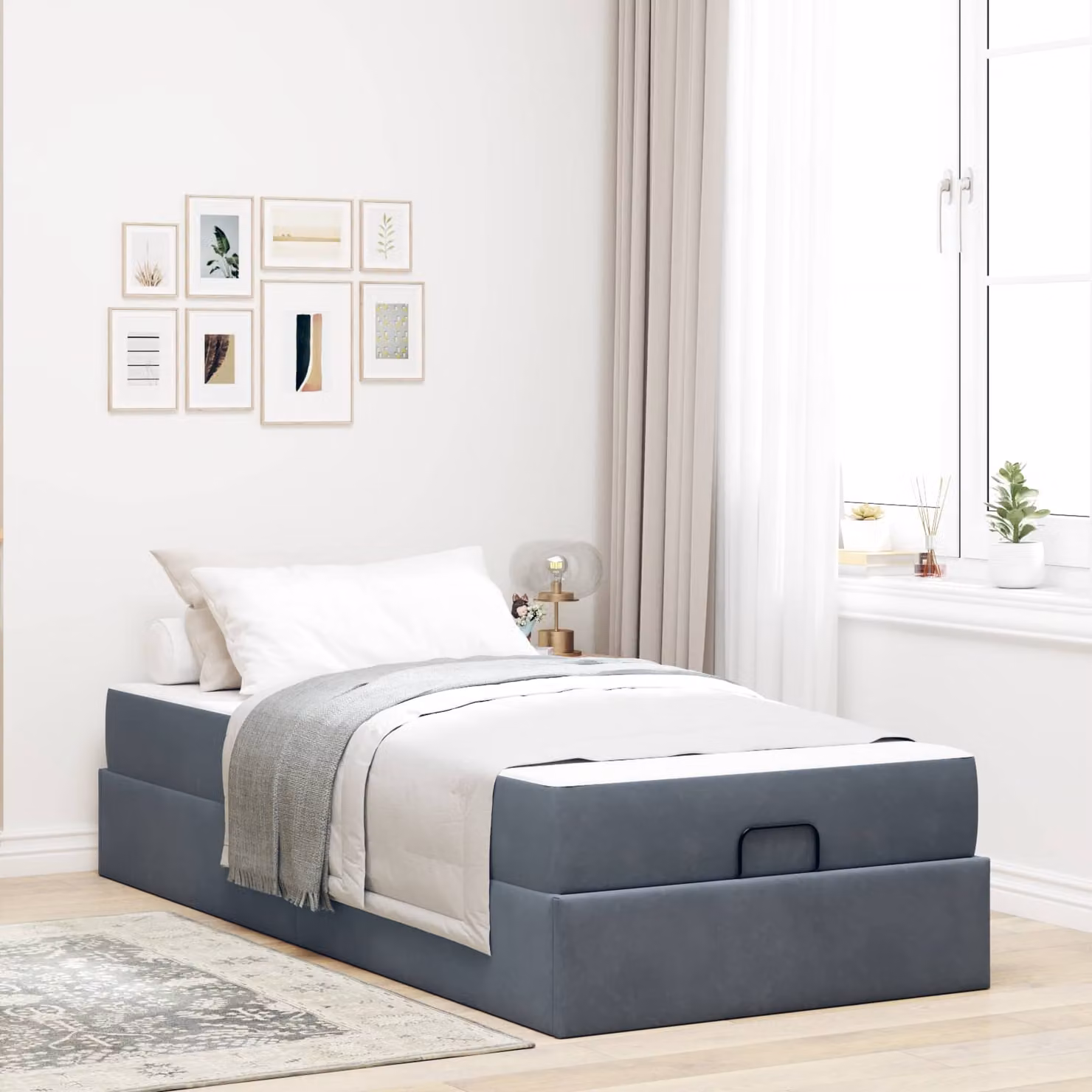 Set letto con struttura imbottita e 2 materassi vidaXL in velluto grigio, L/P/H: 200 x 100 x 66 cm – 1