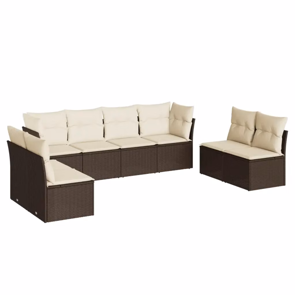 vidaXL Set Divani da Giardino 8 pz a Forma a L in Polyrattan Marrone e Bianco con Cuscini Imbottiti e Rivestimenti Rimovibili – 2