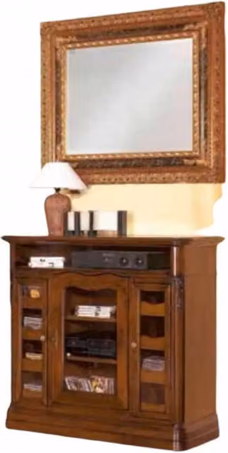 Porta stereo classico arte povera in legno con fregi tinta noce Mobili 2G L/P/H: 113 x 49 x 121 cm – 1