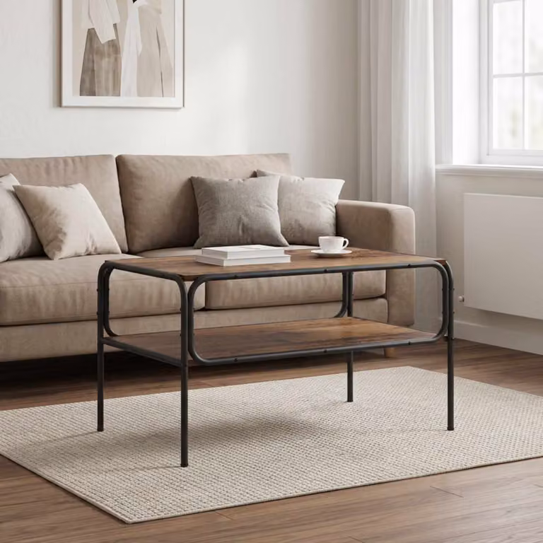 vidaXL Tavolo laterale moderno in legno e metallo marrone L: 100 cm, P: 50 cm, H: 46 cm