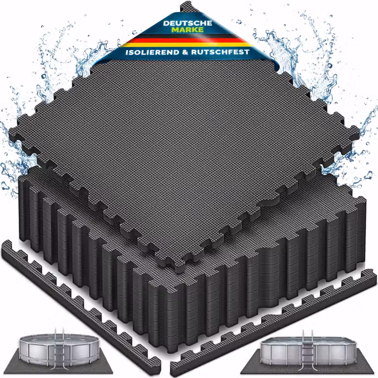 Tappetino protettivo per piscina tillvex® - 48 pezzi da 62,5 x 62,5 cm | Tappetino di base da 1 cm di spessore per piscine, vasche per bambini e vasche idromassaggio | Tappetino per piscina e per esterni | Tappetini protettivi per piscina con isolamento t