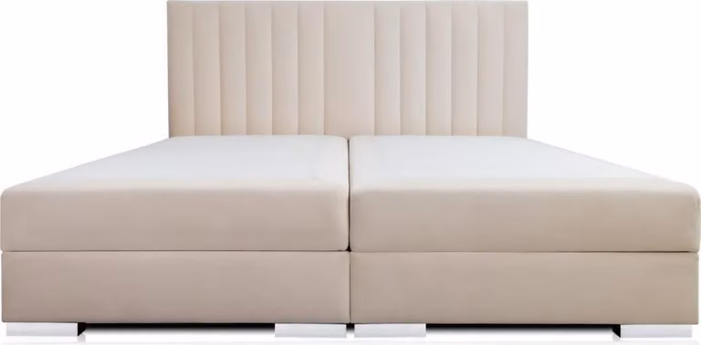 Bett Beige Polster Stoff Design Luxus Holz Doppel Betten Schlafzimmer Modern