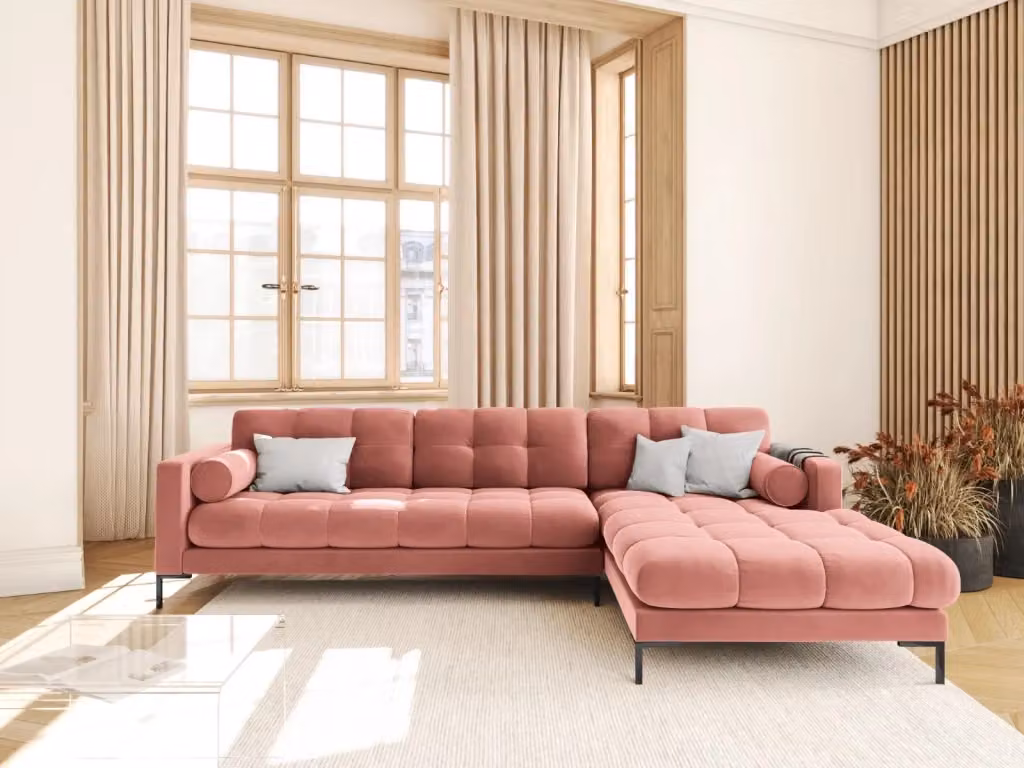 Divano angolare destro Bali di Cosmopolitan Design in velluto rosa a 5 posti per il tuo living room – 2