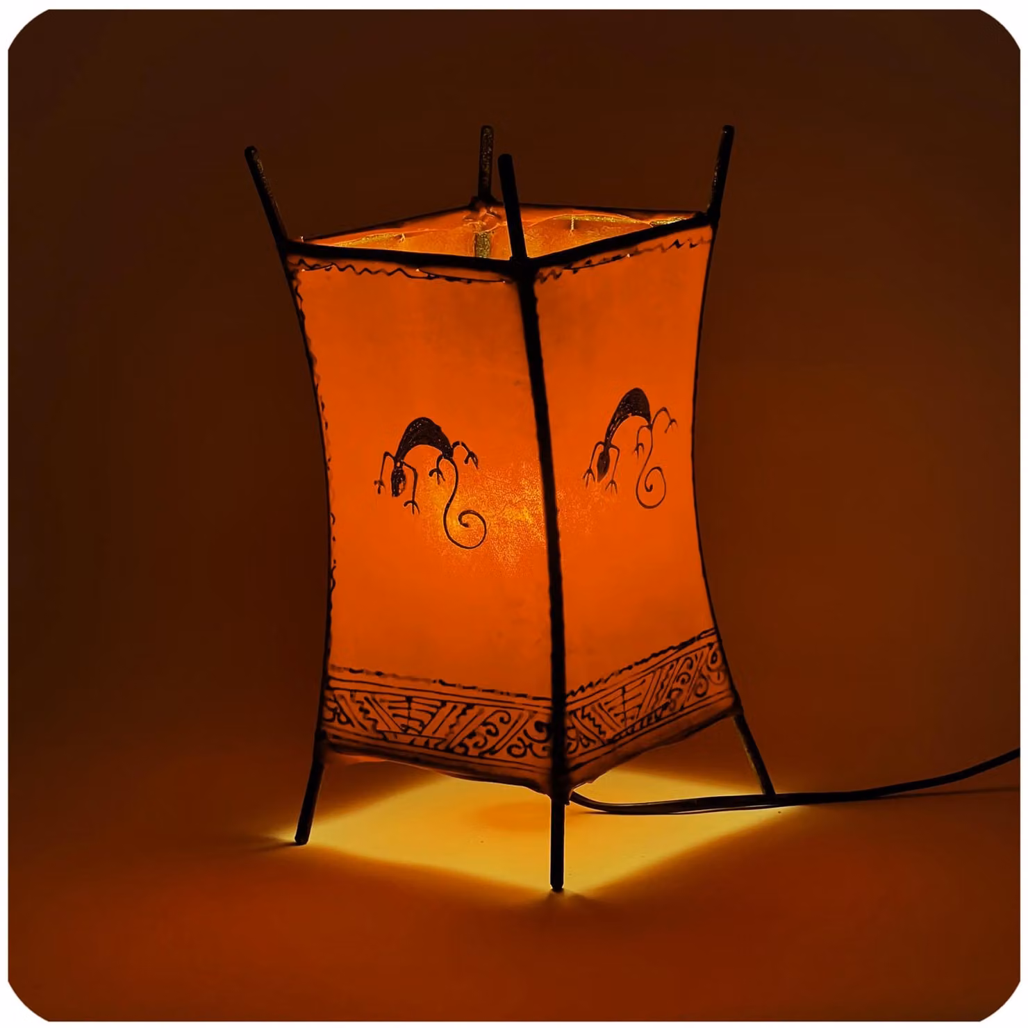 Lampada orientale Lampada all'henné Lampada in pelle marocchina Lampada da tavolo Lampada da terra Carree Gecko 30 cm, arancione