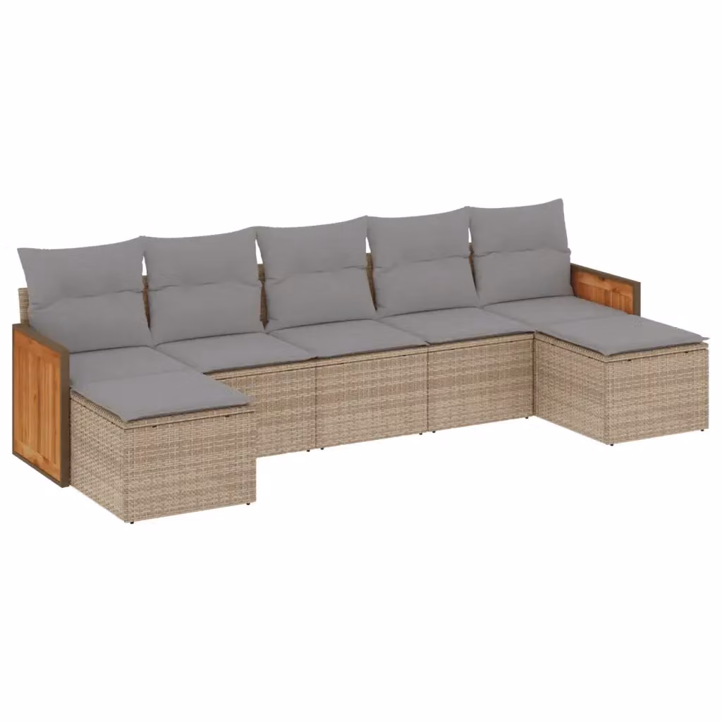 Set di divani da giardino vidaXL 7 pezzi in polyrattan beige con cuscini imbottiti e coperture rimovibili – 2