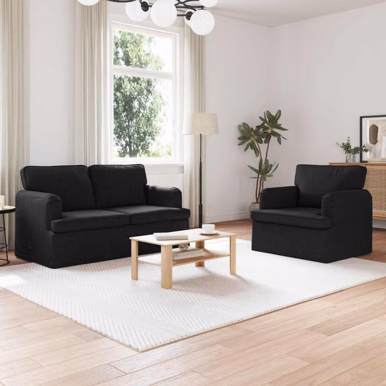 Set di 2 divani vidaXL moderni in tessuto nero con struttura in metallo L: 144 cm, P: 80 cm, H: 85 cm