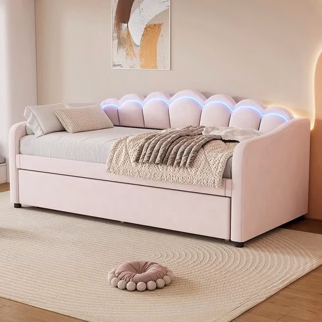 Lit Gigogne con Luci LED Rosa - Xylo - 90x200 cm