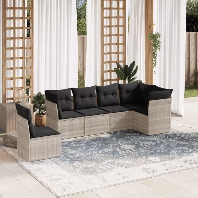 Maison Exclusive - Set Divano da Giardino 6pz con Cuscini Grigio Chiaro Polyrattan
