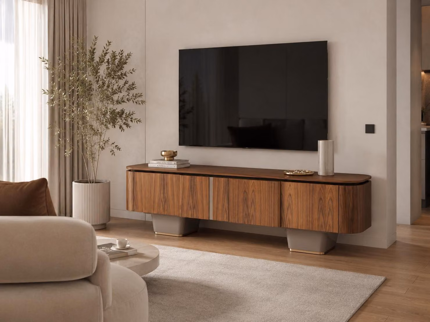 TV-Lowboard Braun Holz Modern Wohnzimmer Stauraum Einfarbig Design